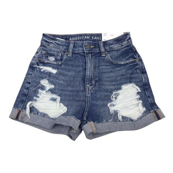 NWT AMERICAN EAGLE Super High Rise Cuffed Mom Short Sz 00 Stretch - Picture 6 of 13